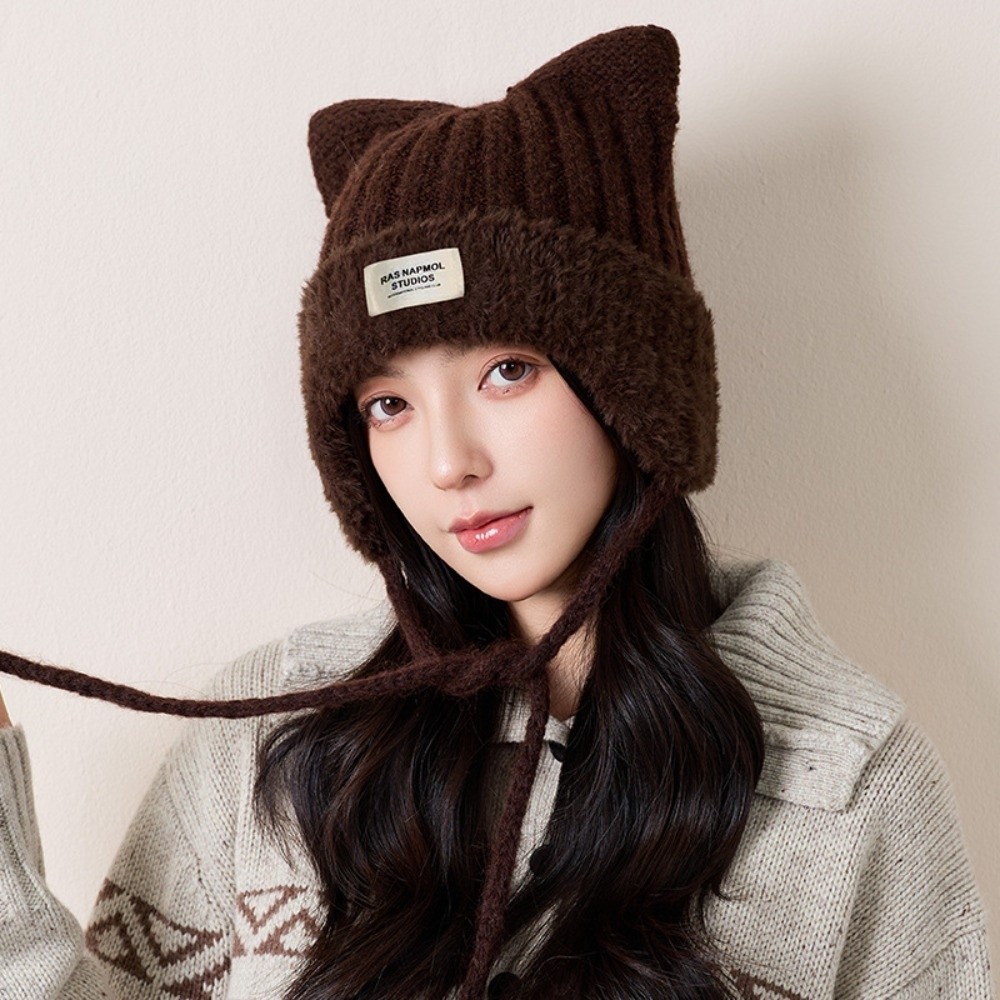 Trapper Hat Ear Flap - Versatile Polyester Cat Ear Knitted Hat