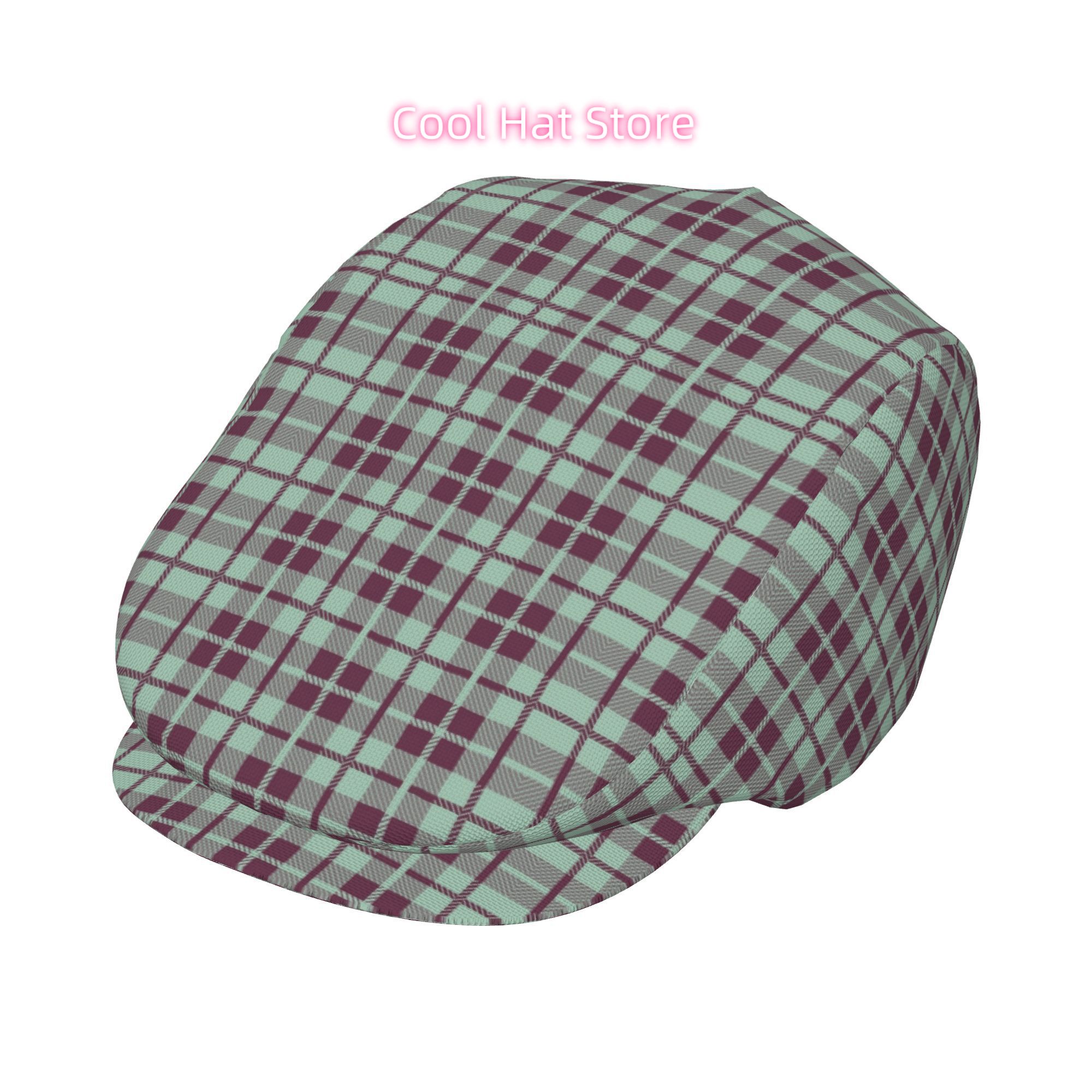 Newsboy Cap Ivy - Mint And Burgundy Plaid Men And