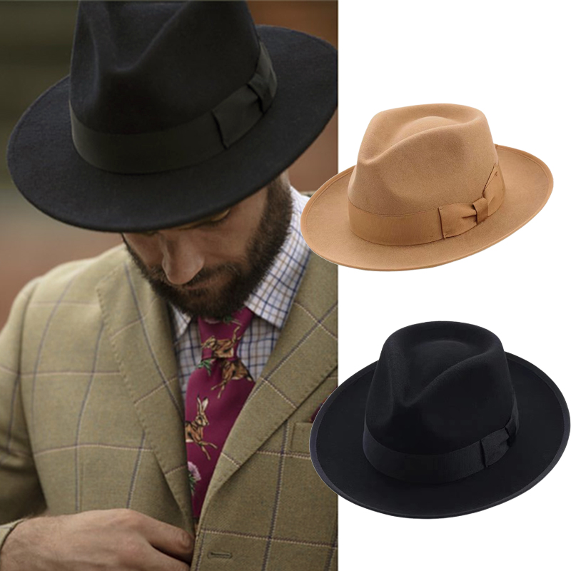 Fedora Hat Wool - Nón Fedora Màu Đen Unisex Rộng